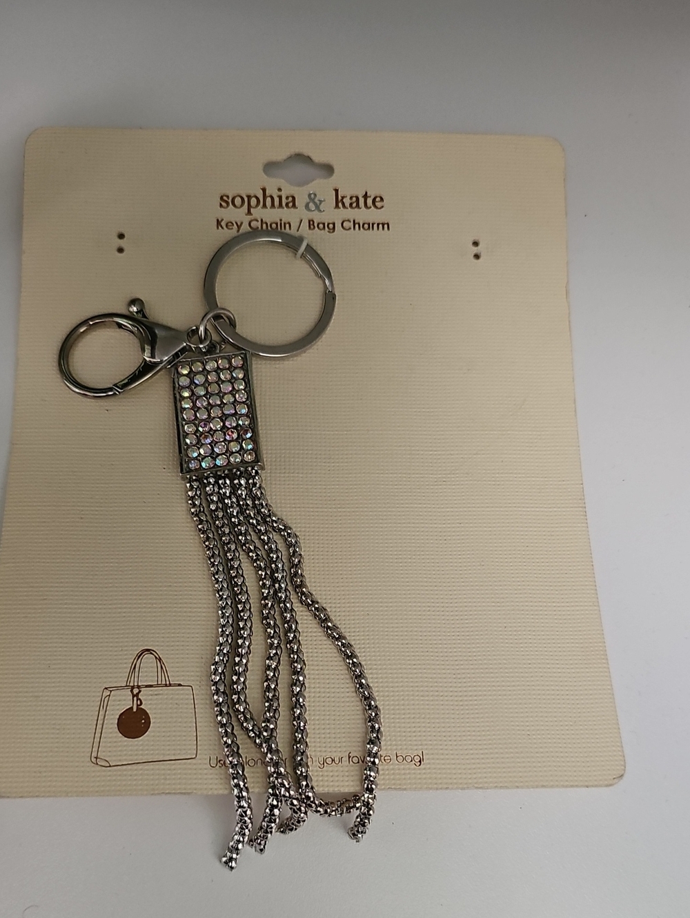 Silver Crystal Tassel Key Chain / Bag Charm